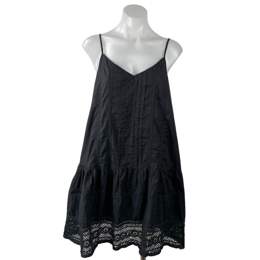 Velvet by Graham & Spencer Black Lace Pintuck Sleeveless Cami Mini Swing Dress M
